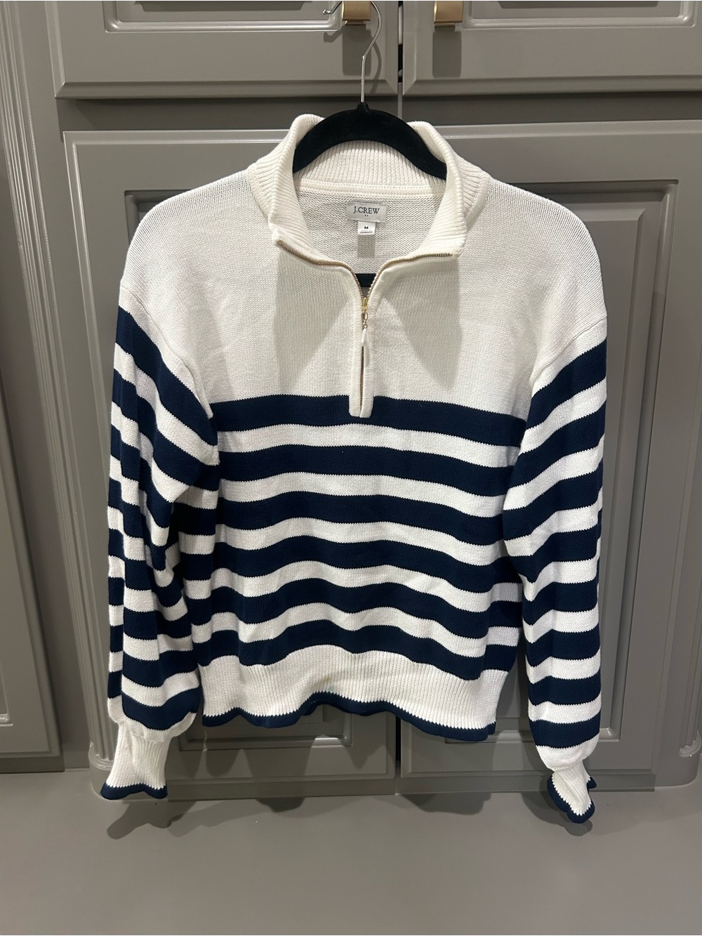 J. Crew Navy and White Striped Half-Zip Sweater